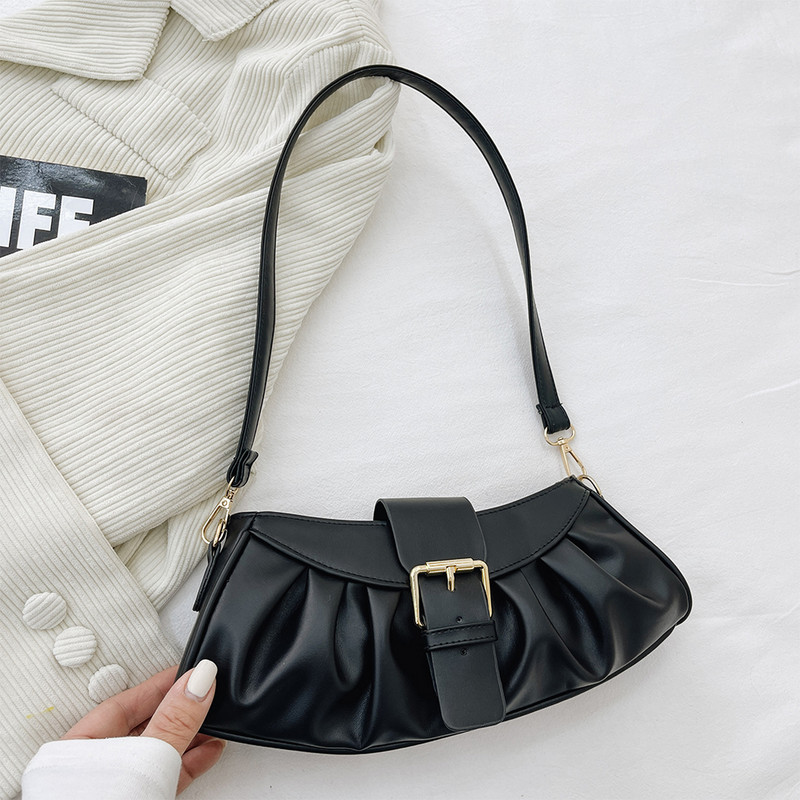 Geantă mică plisată de culoare solidă, de înaltă calitate, din piele PU moale, genți de designer pentru femei, genți de umăr la subrat.