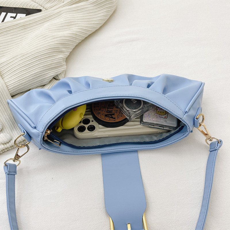 Geantă mică plisată de culoare solidă, de înaltă calitate, din piele PU moale, genți de designer pentru femei, genți de umăr la subrat.