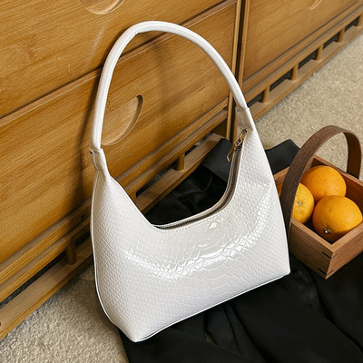 Moodne vintage ussinaha mustriga nahast käekott, ühevärviline retro vabaaja mitmekülgne naiste kandikott Luksuslik naiste õlakott