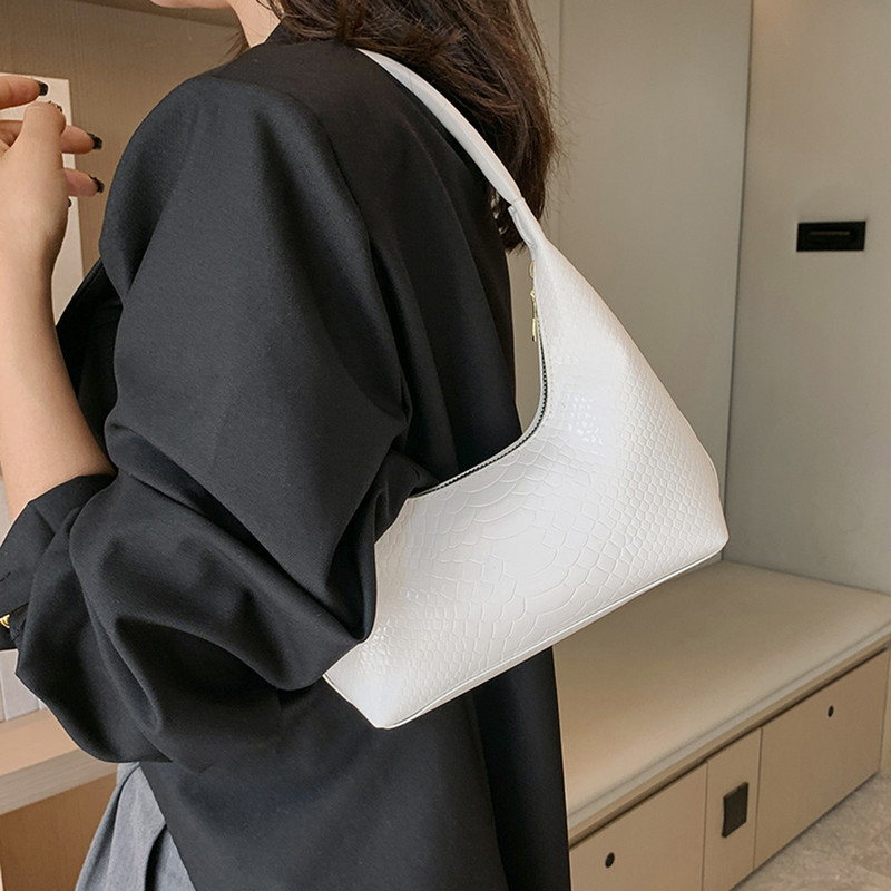 Moodne vintage ussinaha mustriga nahast käekott, ühevärviline retro vabaaja mitmekülgne naiste kandikott Luksuslik naiste õlakott