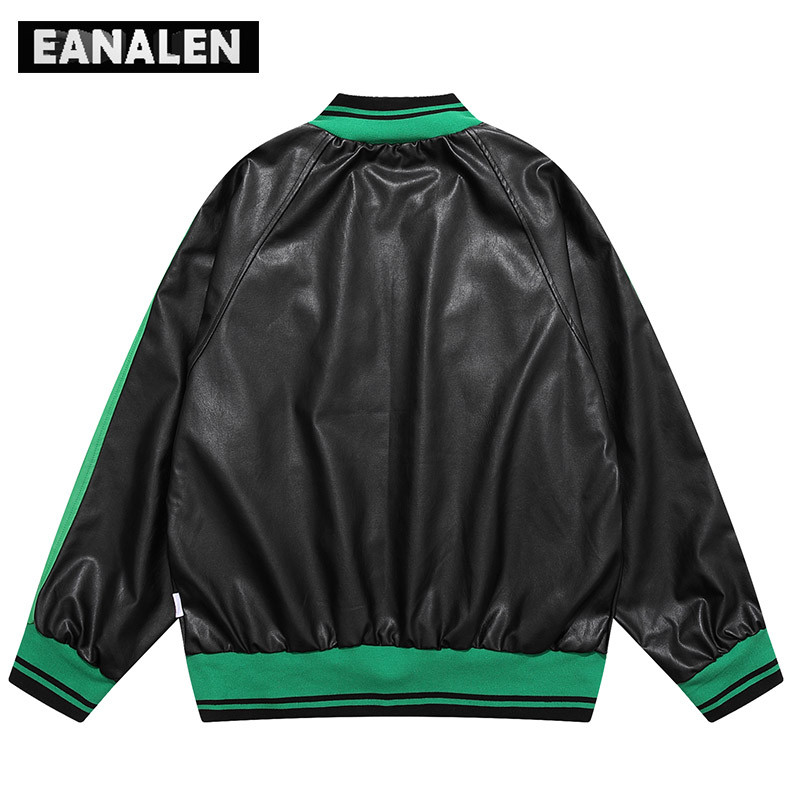 Harajuku Retro Fekete Zöld Motoros Verseny Iskola Csapat Bőrkabát Férfi Rövid Téli Funkcionális Kabát Technológiai Ruházat
