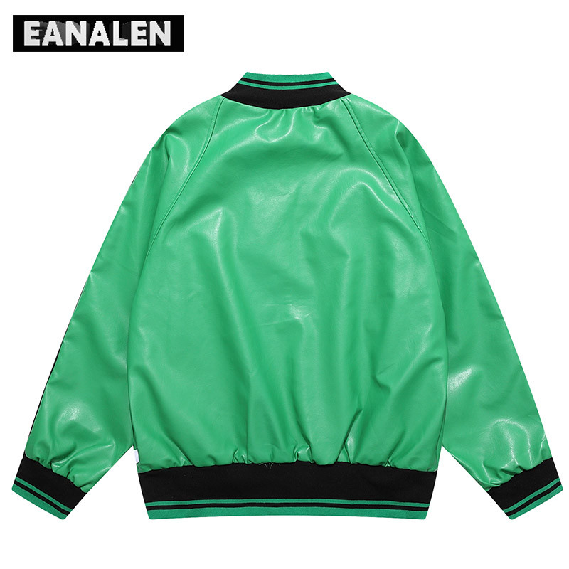 Harajuku Retro Fekete Zöld Motoros Verseny Iskola Csapat Bőrkabát Férfi Rövid Téli Funkcionális Kabát Technológiai Ruházat