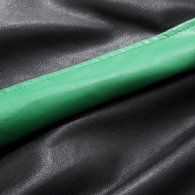 Harajuku Retro Fekete Zöld Motoros Verseny Iskola Csapat Bőrkabát Férfi Rövid Téli Funkcionális Kabát Technológiai Ruházat