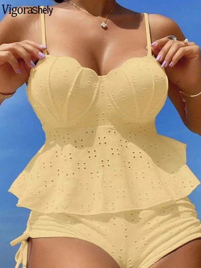 Vigoashely 2023 Set Tankini Push Up Sexy cu bretele Verge Costum de baie pentru femei cu talie înaltă Costum de baie de plajă fără spate