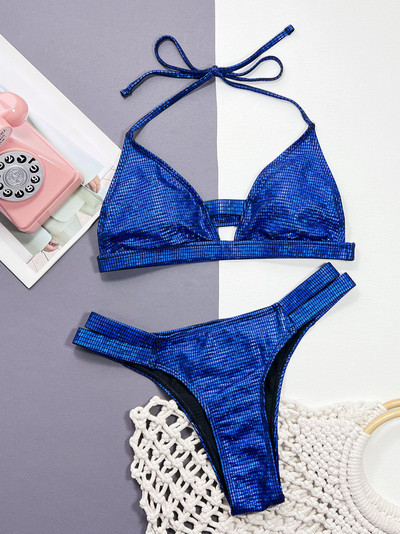 Vigoashely 2023 RoyalBlue Seotud päitsetega bikiinid Seksikad kõrge vöökohaga õõnsatega ujumistrikoo Naiste ujumisriided Biquiinis rannas ujumistrikoo