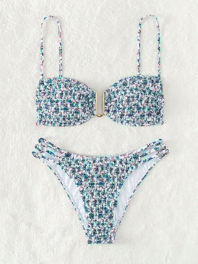 Vigorashely 2023 Seksikas mustriga ribidega Push Up bikiinikomplekt Kõrge lõikega rihmadega naiste ujumistrikoo seljata seotud ujumisriided