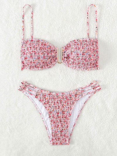 Vigorashely 2023 Seksikas mustriga ribidega Push Up bikiinikomplekt Kõrge lõikega rihmadega naiste ujumistrikoo seljata seotud ujumisriided