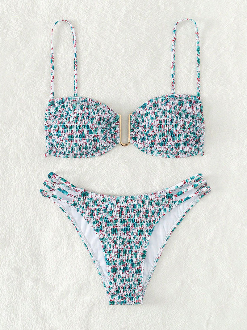 Vigorashely 2023 Seksikas mustriga ribidega Push Up bikiinikomplekt Kõrge lõikega rihmadega naiste ujumistrikoo seljata seotud ujumisriided