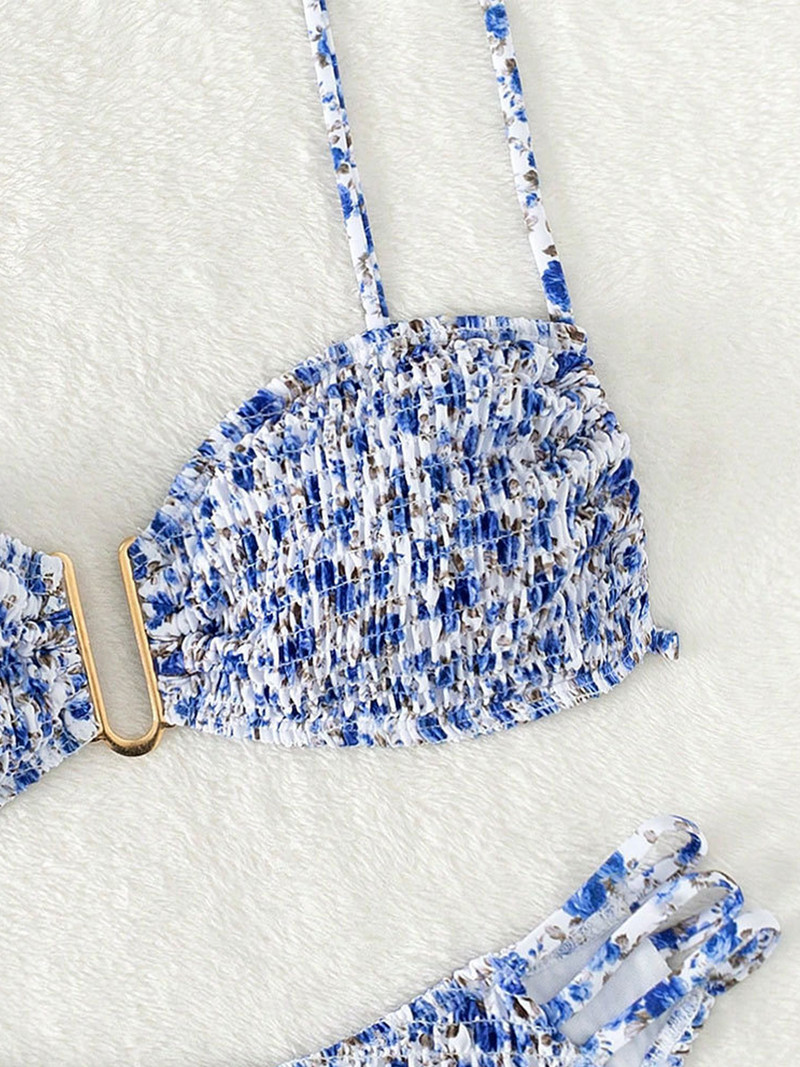 Vigorashely 2023 Seksikas mustriga ribidega Push Up bikiinikomplekt Kõrge lõikega rihmadega naiste ujumistrikoo seljata seotud ujumisriided