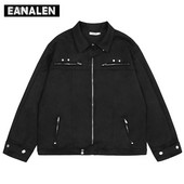 Harajuku Retro Black Mootorrataste võidusõidu koolimeeskonna jakk Meeste lühike talvine Superfunktsionaalne tuulejope tehnoloogia Y2K