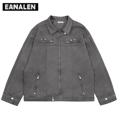 Harajuku Retro Black Mootorrataste võidusõidu koolimeeskonna jakk Meeste lühike talvine Superfunktsionaalne tuulejope tehnoloogia Y2K