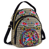 Femei Fete Vintage Mini Genți Crossbody Rucsac Pânză Brodat Flore Fermoar Geanta de umăr de călătorie Rucs de zi pentru Cumpărături de călătorie