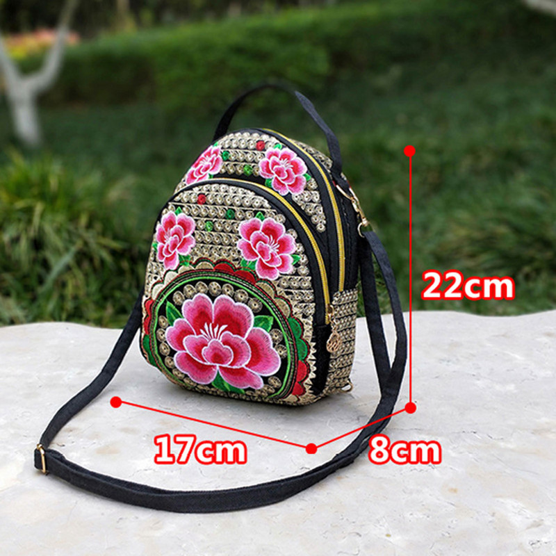 Femei Fete Vintage Mini Genți Crossbody Rucsac Pânză Brodat Flore Fermoar Geanta de umăr de călătorie Rucs de zi pentru Cumpărături de călătorie