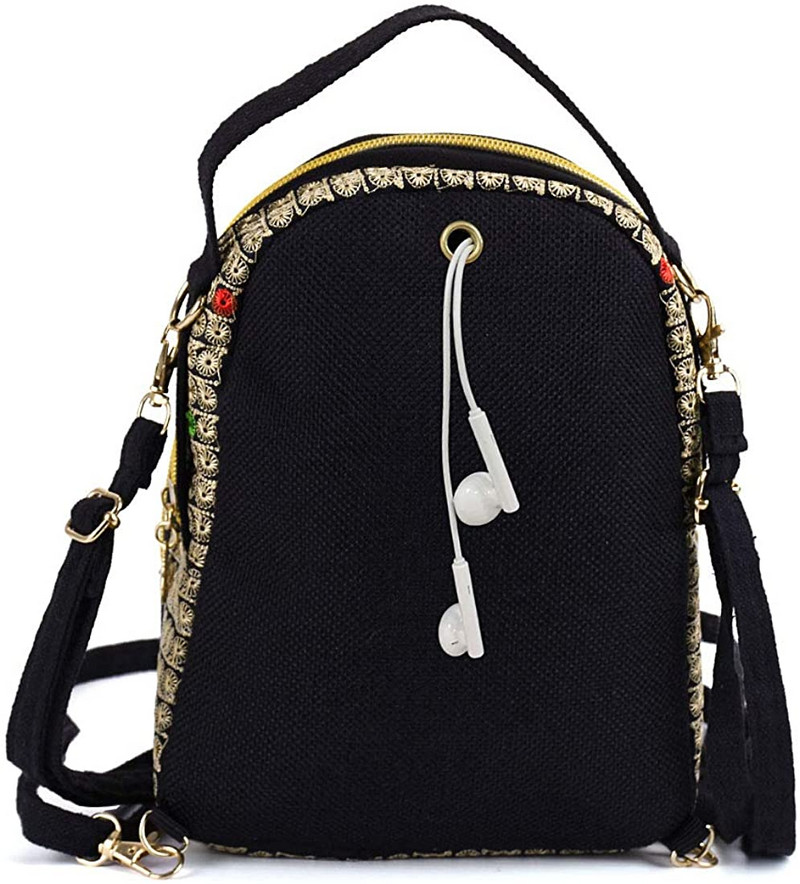 Femei Fete Vintage Mini Genți Crossbody Rucsac Pânză Brodat Flore Fermoar Geanta de umăr de călătorie Rucs de zi pentru Cumpărături de călătorie