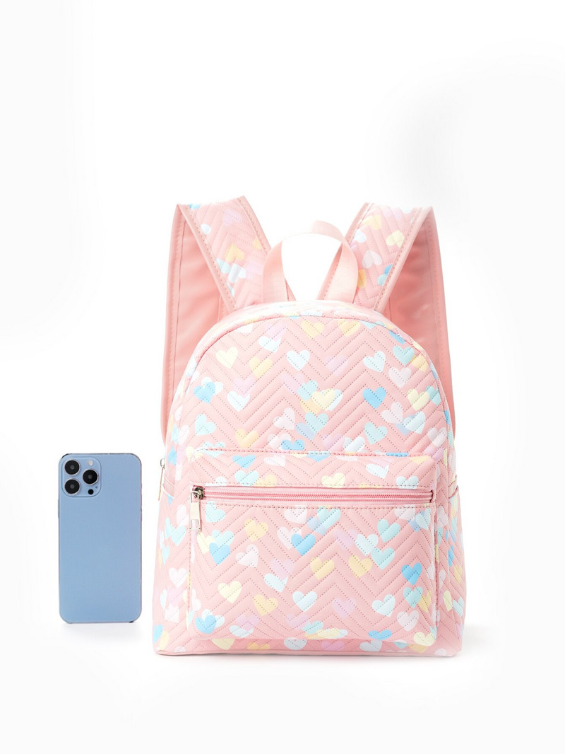 1 bucată fete roz model inimă curea reglabilă cu fermoar pu rucsac clasic rucsac femei