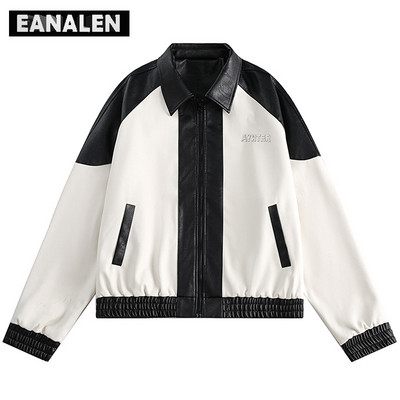 Harajuku Biker Racing Δερμάτινο Μπουφάν Ανδρικό Y2K Winter Punk Rock Ασπρόμαυρο Δερμάτινο Μπουφάν Vintage Πανεπιστημιακό Μπουφάν Γυναικείο