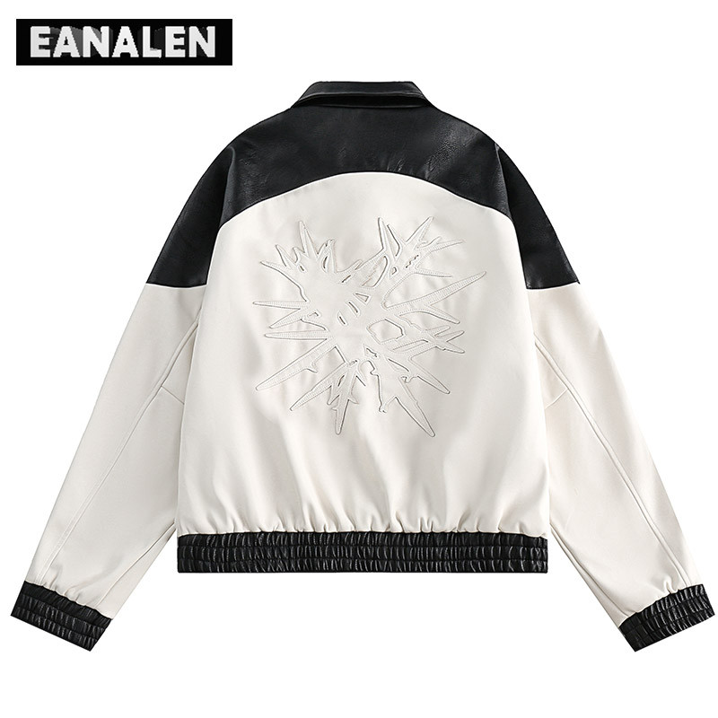 Harajuku Biker Racing Δερμάτινο Μπουφάν Ανδρικό Y2K Winter Punk Rock Ασπρόμαυρο Δερμάτινο Μπουφάν Vintage Πανεπιστημιακό Μπουφάν Γυναικείο