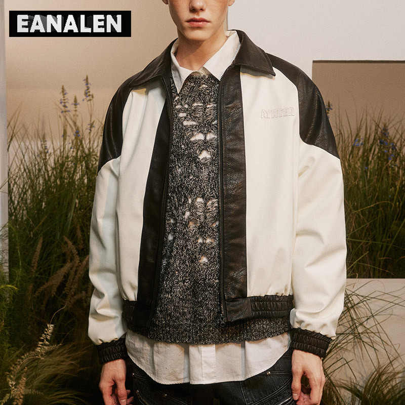 Harajuku Biker Racing Δερμάτινο Μπουφάν Ανδρικό Y2K Winter Punk Rock Ασπρόμαυρο Δερμάτινο Μπουφάν Vintage Πανεπιστημιακό Μπουφάν Γυναικείο