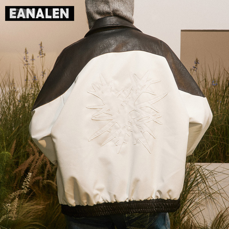 Harajuku Biker Racing Δερμάτινο Μπουφάν Ανδρικό Y2K Winter Punk Rock Ασπρόμαυρο Δερμάτινο Μπουφάν Vintage Πανεπιστημιακό Μπουφάν Γυναικείο