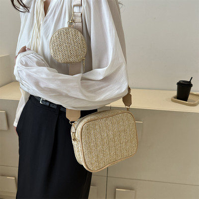 Vasaros šiaudų austas pečių krepšys moterims Raffia Popierinė virvė Boho Beach Rankinės Kasdienis Messenger Crossbody Krepšys Moteriška piniginė