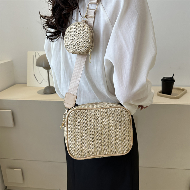 Geantă de umăr din paie de vară pentru femei, frânghie de hârtie din rafie, genți de mână pentru plajă, ocazional, Messenger, poșetă pentru femei