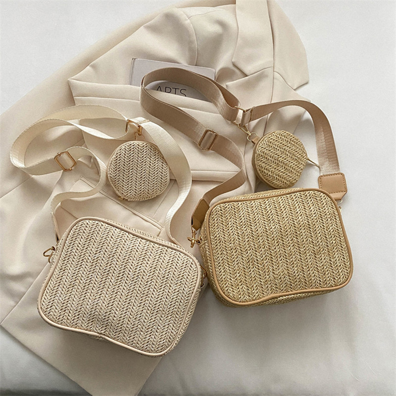 Geantă de umăr din paie de vară pentru femei, frânghie de hârtie din rafie, genți de mână pentru plajă, ocazional, Messenger, poșetă pentru femei