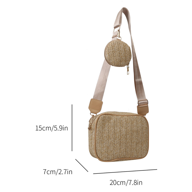 Geantă de umăr din paie de vară pentru femei, frânghie de hârtie din rafie, genți de mână pentru plajă, ocazional, Messenger, poșetă pentru femei