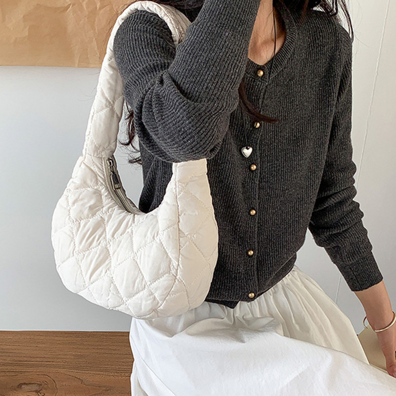 Γυναικεία καπιτονέ τσάντα ώμου Ευέλικτη τσάντα φουσκωμένη μασχάλη Ελαφριά τσάντα μασχάλης με επένδυση Χειμερινή τσάντα αγορών