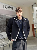SYUHGFA Moda de primăvară Design de culoare contrastantă Jachetă casual stil scurtă 2023 Guler răsturnat Topuri casual pentru bărbați cu un singur buton