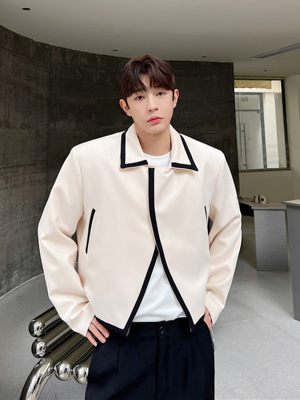 SYUHGFA Moda de primăvară Design de culoare contrastantă Jachetă casual stil scurtă 2023 Guler răsturnat Topuri casual pentru bărbați cu un singur buton