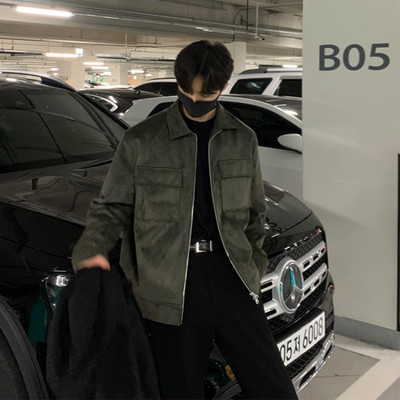 Πράσινο σουέτ τζάκετ ανδρικό κοντό παλτό Μόδα Casual μπουφάν Ανδρικά streetwear Κορεατικά μπουφάν ανδρικά κοντό παλτό M-2XL