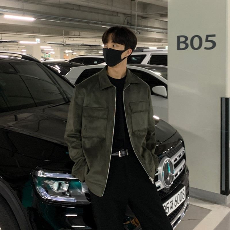 Πράσινο σουέτ τζάκετ ανδρικό κοντό παλτό Μόδα Casual μπουφάν Ανδρικά streetwear Κορεατικά μπουφάν ανδρικά κοντό παλτό M-2XL