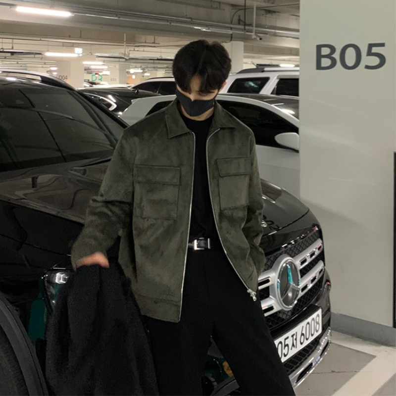 Πράσινο σουέτ τζάκετ ανδρικό κοντό παλτό Μόδα Casual μπουφάν Ανδρικά streetwear Κορεατικά μπουφάν ανδρικά κοντό παλτό M-2XL