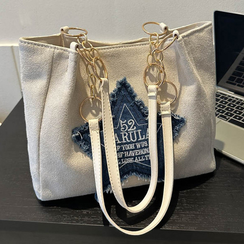 Γυναικεία στάμπα τσάντα ώμου Trendy Star tote Τσάντα μεγάλης χωρητικότητας επάνω τσάντα λαβής Clash χρώμα Ευέλικτη τσάντα αγορών
