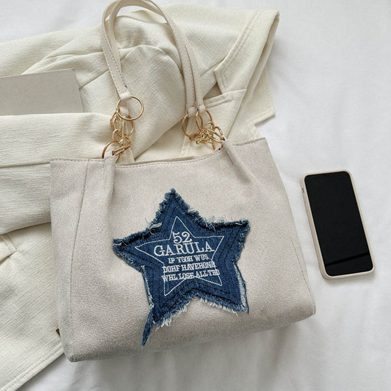 Γυναικεία στάμπα τσάντα ώμου Trendy Star tote Τσάντα μεγάλης χωρητικότητας επάνω τσάντα λαβής Clash χρώμα Ευέλικτη τσάντα αγορών