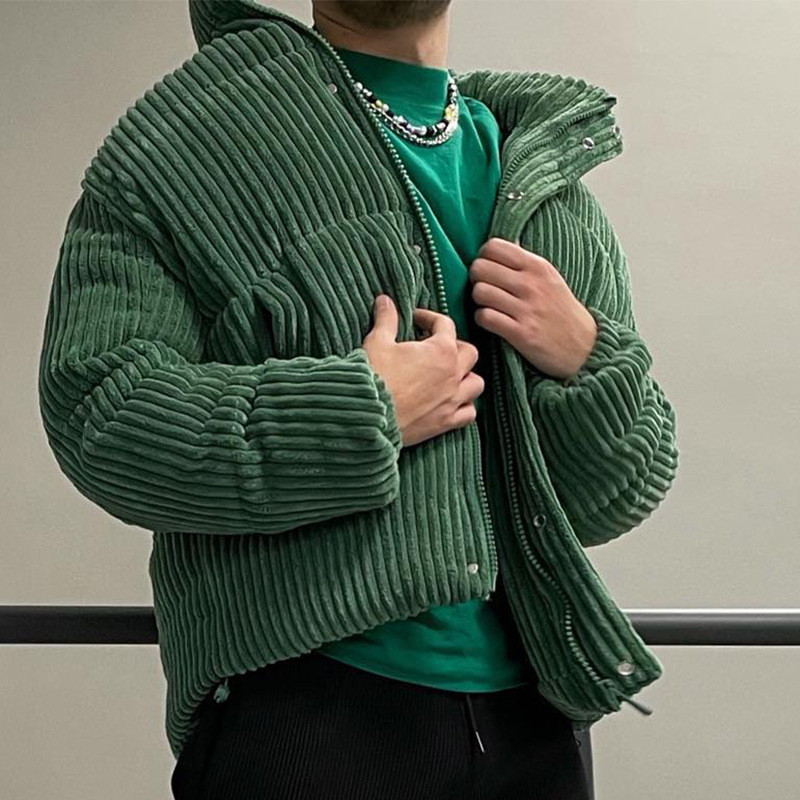 Nová zimná pánska bunda, kabáty, manšestrová bavlnená bunda, teplá bomber bunda, voľné krátke topy, pekárske oblečenie