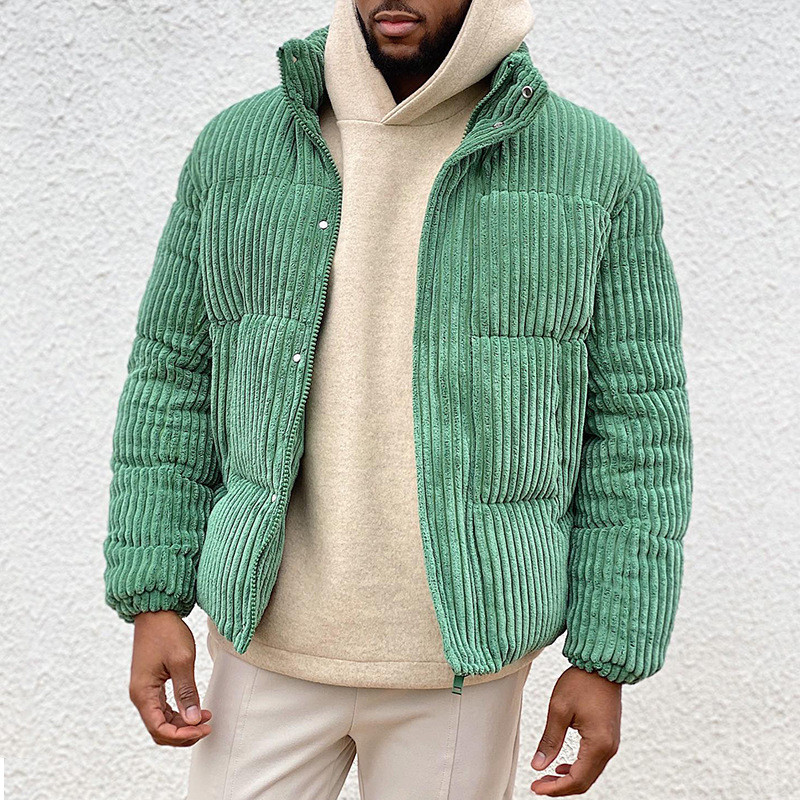 Nová zimná pánska bunda, kabáty, manšestrová bavlnená bunda, teplá bomber bunda, voľné krátke topy, pekárske oblečenie