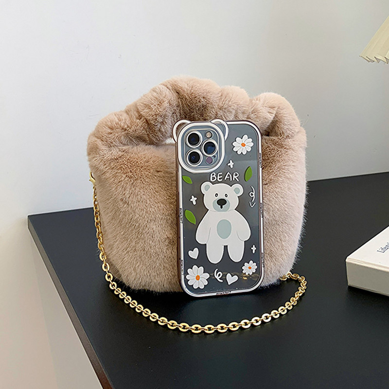 Χειμερινές γυναικείες τσάντες γυναικείες τσάντες χειρός από ψεύτικη γούνα Επάνω λαβή Λούτρινη τσάντα ώμου χιαστί Πορτοφόλι Πολυτελείς ντιζάιν τσάντες καρπού