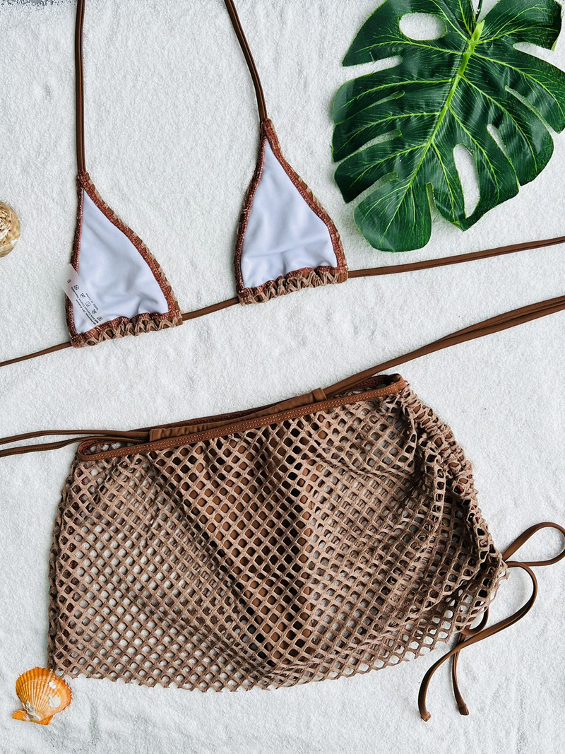 Vigorashely 2023, seksikas soonikkoes päitsetega V kaelusega bikiinikomplekt, kõrge lõikega seelik, 3-osaline ujumistrikoo, seljata sidemega naiste ujumisriided