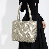 Genți de mână căptușite, genți de toamnă de toamnă, genți de umăr pentru femei, genți de umăr de lux, din bumbac, PU, geantă de iarnă.