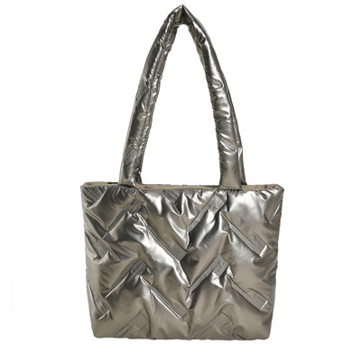 Genți de mână căptușite, genți de toamnă de toamnă, genți de umăr pentru femei, genți de umăr de lux, din bumbac, PU, geantă de iarnă.