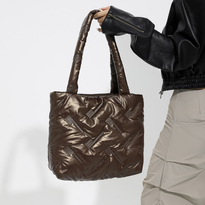 Genți de mână căptușite, genți de toamnă de toamnă, genți de umăr pentru femei, genți de umăr de lux, din bumbac, PU, geantă de iarnă.