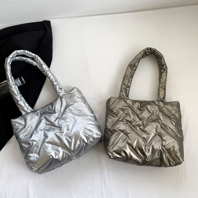 Genți de mână căptușite, genți de toamnă de toamnă, genți de umăr pentru femei, genți de umăr de lux, din bumbac, PU, geantă de iarnă.