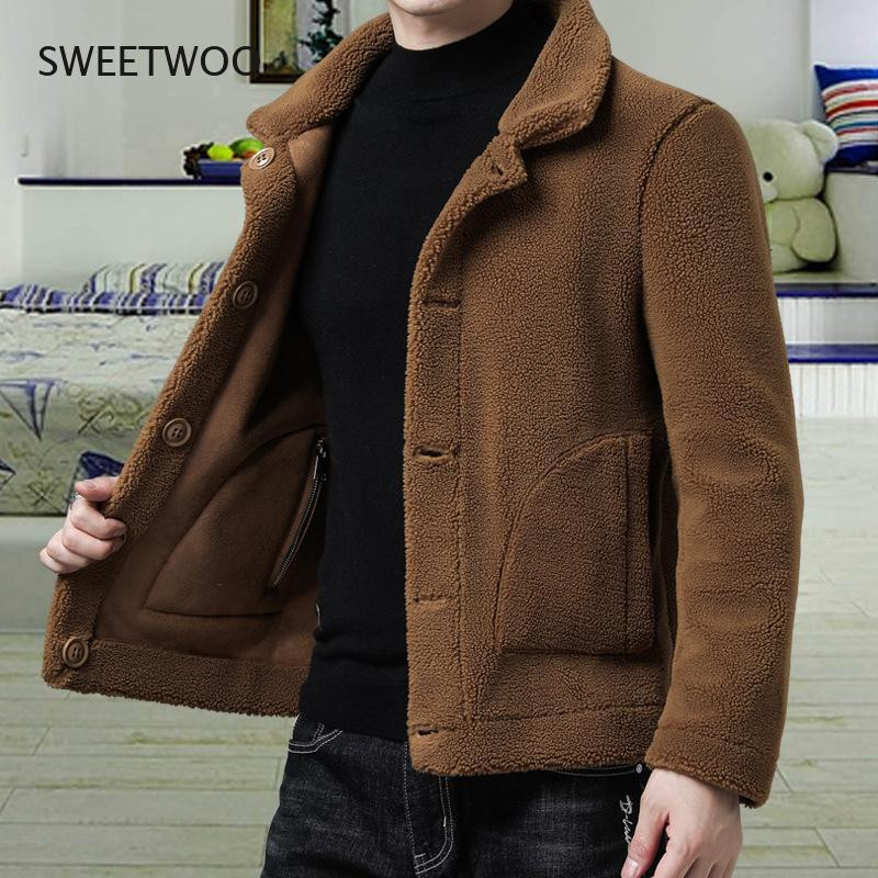Ανδρικό καθαρό χρώμα φθινοπωρινό και χειμερινό βελούδινο μπουφάν διπλής όψης, μοντέρνο μοντέρνο μάλλινο κοντό πέτο