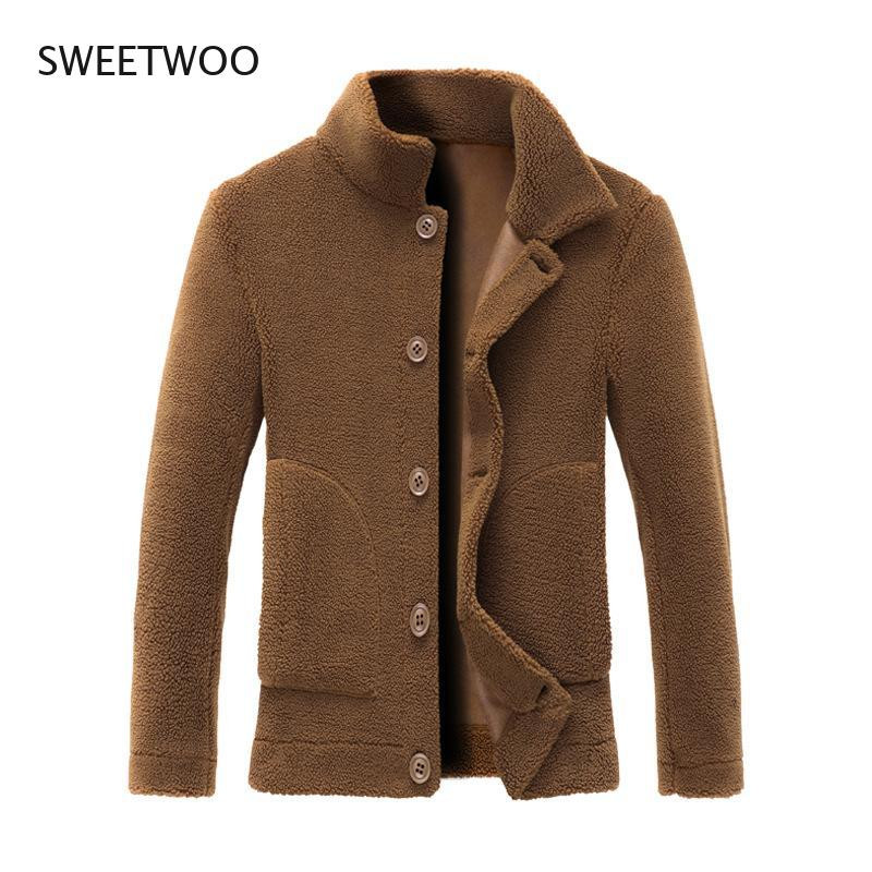 Ανδρικό καθαρό χρώμα φθινοπωρινό και χειμερινό βελούδινο μπουφάν διπλής όψης, μοντέρνο μοντέρνο μάλλινο κοντό πέτο