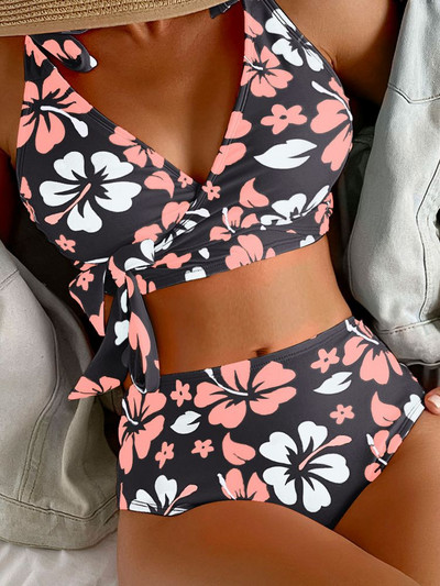 Vigorshely 2023 Sexy Straps Print Bikini öltöny Push Up Truss Up magas szabású fürdőruha női strand brazil fürdő fürdőruha fürdőruha