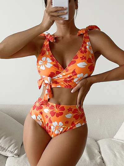 Vigorshely 2023 Costum de baie cu bretele sexy cu imprimeu Push Up Truss Up Costum de baie pentru femei, plajă, baie braziliană, îmbrăcăminte de baie