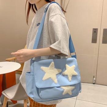 Дамска чанта със звезден модел Y2k Messenger Bag Casual Tote Lady Simple Large Capacity през рамо Ученическа чанта за момиче Пътуване Дамска чанта