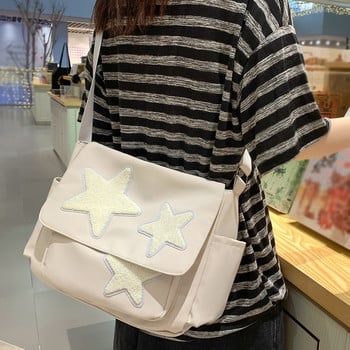 Дамска чанта със звезден модел Y2k Messenger Bag Casual Tote Lady Simple Large Capacity през рамо Ученическа чанта за момиче Пътуване Дамска чанта