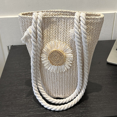 Μονόχρωμη γυναικεία τσάντα χιαστί μεγάλης χωρητικότητας Ψάθινη τσάντα ώμου Τσάντα τσάντα κουβά Τσάντα χειρός για ταξίδια γραφείου Καλλυντική τσάντα μακιγιάζ